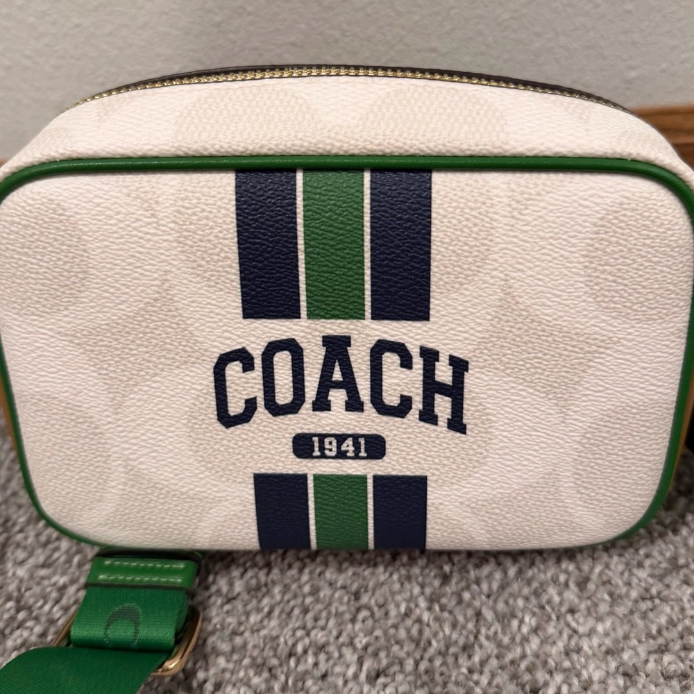 Coach White and Green Stripe Crossbody Bag